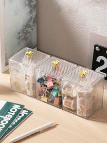 New Dust-Proof Makeup Pad, Lipstick, Cotton Swab Storage Box (With Lid) - Clear - View 1