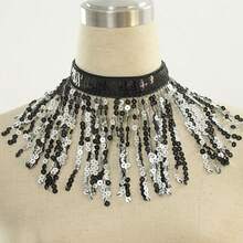 1 chiếc vòng cổ choker tua rua lấp lánh dành cho nữ, phụ kiện vòng cổ đính sequin lấp lánh phù hợp cho múa bụng, lễ hội hóa trang, lễ hội Halloween. - Nhiều màu - Xem 8