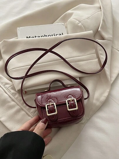 Mirrored Leather Belt, Korean Ins Same Style Minimalist Bag, Retro British Mini Commuter Student Square Shoulder Crossbody Bag