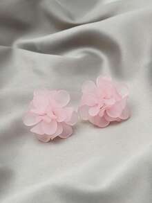 1 Đôi bông tai hình hoa màu hồng, thích hợp cho nữ giới đeo hàng ngày, thiết kế cánh hoa thời trang. - Hồng - Xem 3