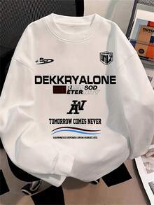 Nueva sudadera para chicos a la moda en primavera y verano. Camiseta de manga larga estampada de la marca Heavy Cotton. Sudadera para hombre, nueva, casual, holgada, versátil, para deportes al aire libre, transpirable, de talla grande, para primavera y otoño. - Blanco - Ver 11