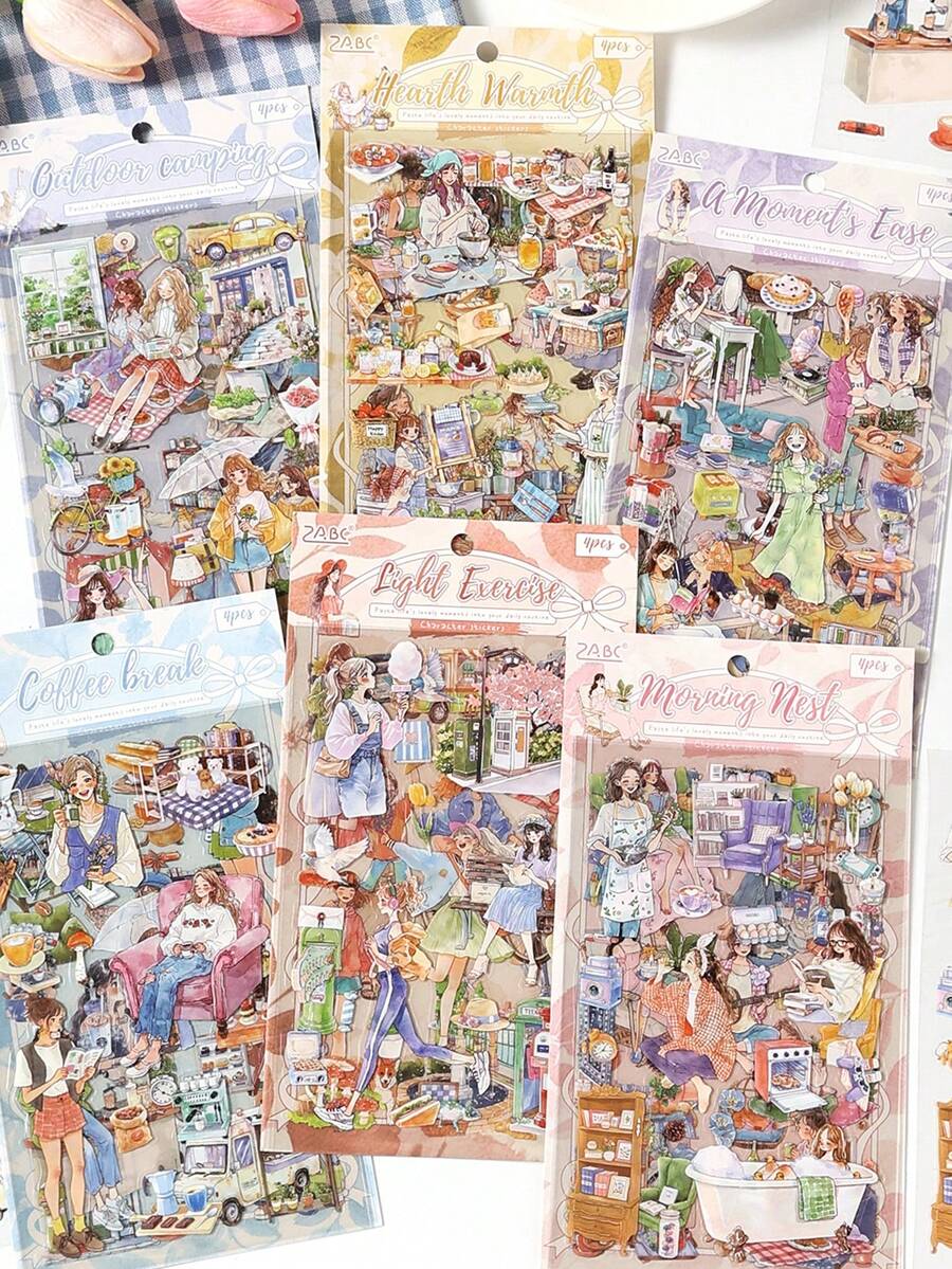 1 Sheet Funny Time Collection Series Character Pattern Stickers, Scrapbooking Material DIY Stickers For Children Funny Stickers Kindle Scrapbook Supplies Laptop Sticker - Multicolor - View 1