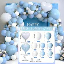 121pcs Grey-Blue And White Balloon Arch Set, Includes Heart-Shaped Foil Balloons And Grey-Blue, Blue, And White Latex Balloons. Perfect For Birthday Parties, Baby Showers, Gender Reveal Events, Wedding Decorations, And Various Other Party Decorations. - View 6
