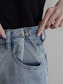2pcs/1pc Korset Pinggang yang Dapat Diatur, Alat Pengontrol Perut Tanpa Jahitan Cocok untuk Celana Jeans Ketat, Dekorasi Kancing Jeans Denim Rhinestone yang Dapat Dilepas, Pembentuk Sabuk Pinggang Logam, Cocok untuk Celana dan Rok - Perak/Hitam/Emas - Gesper pinggang berbentuk bintang berujung empat - View 6