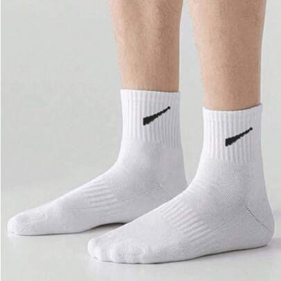 1/5/10/20 Pairs Men's Breathable Casual Mid-Calf Socks, Odor-Resistant & Moisture-Wicking White & Black Socks, Suitable For All Seasons Daily Wear & Outdoor Sports
