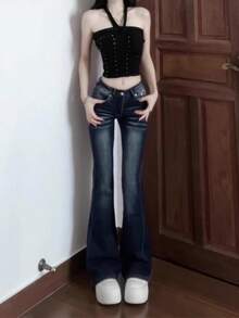 Women Jeans - 深藍色 - 查看 5