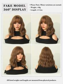 7JHH WIGS Peluca corta ondulada de color marrón con flequillo para mujeres, 12 pulgadas de longitud, peluca corta rizada natural y sintética resistente al calor, accesorios de pelucas para uso diario, cosplay, festivales de música y fiestas - Marrón - Ver 6