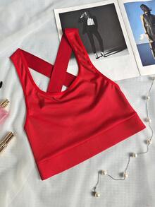 Women's Solid Red Knit Ribbed Cropped Top - Red - View 12