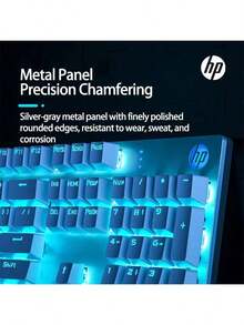 HP GK100F Glacier Mechanical Keyboard: Ice Blue Backlighting, Blue Switches, 104-Key Layout, High-Value Gaming Keyboard, Eye-Catching Feature, As Used By Streamers - View 3