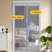 Rèm chống muỗi bằng sợi polyester màu xám nhạt, có ren, thân thiện với thú cưng, thiết kế gấp đôi, rủ tự nhiên. - Sọc ren - Xem 6