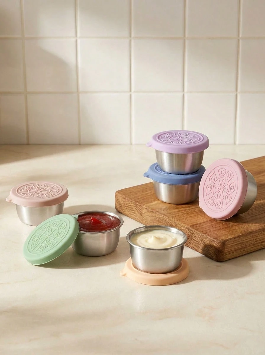 Cirelle 6 Gói Hộp Đựng Sốt Salad Mang Đi, Cốc Đựng Sốt Bằng Thép Không Gỉ Nhỏ 1,6 Oz Có Nắp Silicon Chống Rò Rỉ, Dùng Cho Hộp Đựng Cơm Trưa, Dã Ngoại Và Du Lịch, Đồ Dùng Học Tập