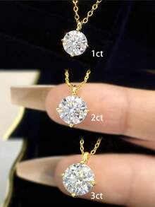 1件经典四爪镶嵌莫桑石925纯银项链，优雅奢华，订婚/结婚/周年纪念/闺蜜礼物，新娘首饰 - 金色 - 查看 5