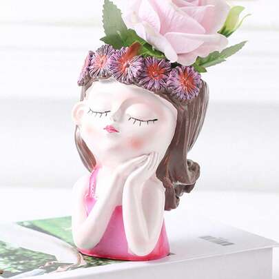 1pc Adorable Meditation Girl Design - Compact 5.71-Inch Modern Style Resin Little Girl Meditation Succulent Plant Indoor Cactus Pot Unique Home Office Desk Plant Pot Garden Gift Creative