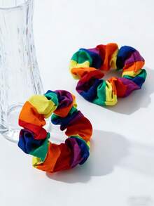 1 pezzo/2 pezzi Elastici per capelli a forma di anello con colori arcobaleno, accessori per lo styling dei capelli per ragazze e uso quotidiano, regalo per il mese del Pride - Multicolore - Visualizzare 7