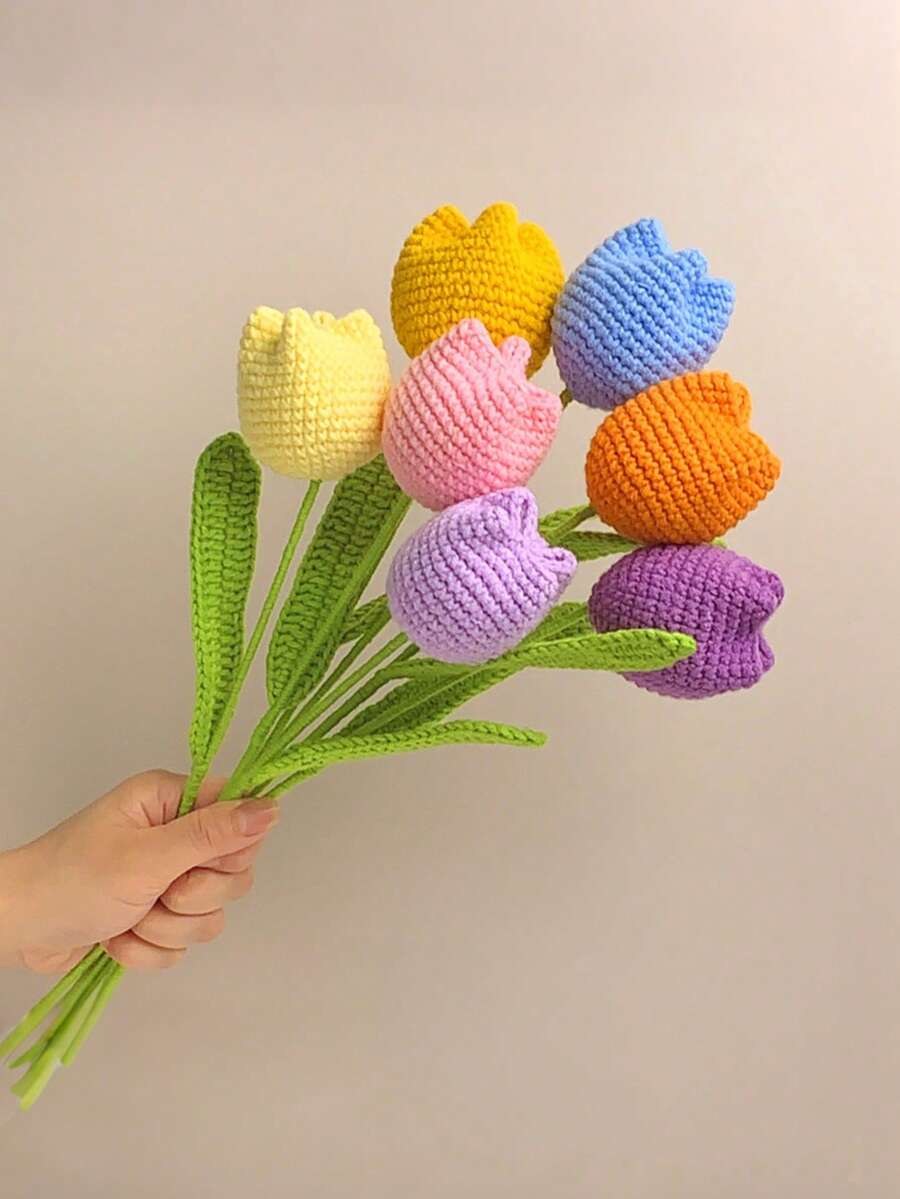 Ramo de tulipanes 3D hecho a mano a ganchillo, flor artificial realista, regalo del Día de San Valentín - Multicolor - Ver 1