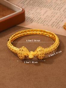 1 chiếc vòng tay bằng đồng rỗng kiểu Trung Đông Ả Rập Xê Út, mạ vàng, có thể điều chỉnh, sang trọng cổ điển, phụ kiện đa năng làm quà tặng. - Vàng - Xem 4