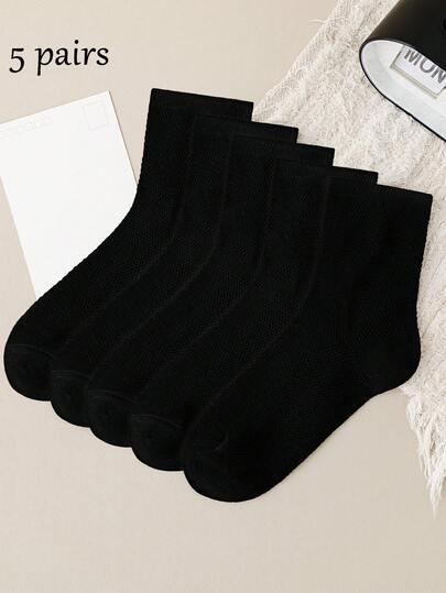 5 pares de calcetines de malla transpirables para niños, calcetines redondos para niños y niñas, calcetines casuales versátiles y delgados de color negro para deportes, adecuados para edades de 1 a 16 años, primavera/verano