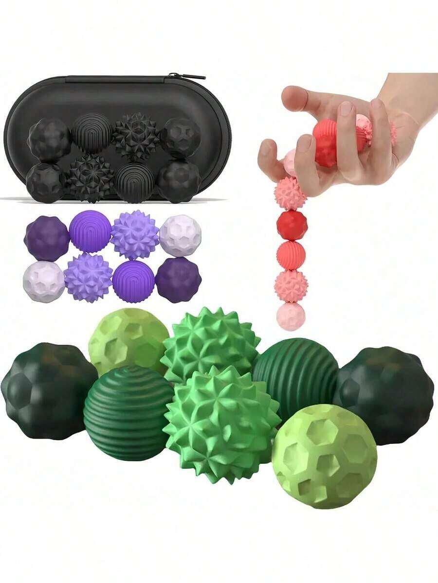 4/8PCS Magnetic Silicone Ball Set Textured Fidget Toys Assorted Colors Black Green Pink Purple Stress Relief For Office Classroom Company All Year Use - 彩色 - 查看 1
