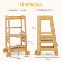 COSTWAY Toddler Standing Tower, Bamboo Kids Kitchen Step Stool With 4-Level Adjustable Height, Safety Rails And Anti-Tip Feet For 18+ Months, Natural - Apricot - View 10