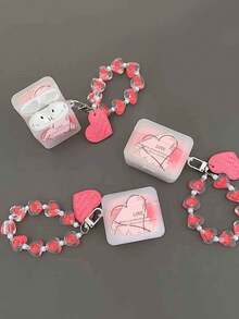 1pc Cute Pink Heart + Heart Chain Pendant, Compatible With Apple 1/2 Pro, 3 Protective Case, 4/Pro 2 Square Soft Case - Multicolor - View 4