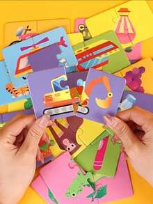 32pcs Baby Puzzle Cards Toy, Toddler Matching Cards Early Education Cognitive Cards, Animal Matching Puzzle, Image & Language Recognition Cards, Matching Game, Learning Educational Toy Gift (16 Sets, 32pcs Total) - Multicolor - View 12