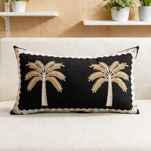 1件18x18英寸棕色椰子树刺绣抱枕套，农舍风格装饰靠垫套，适合春夏，方形花卉枕套（不含枕芯） - 黑色 - 查看 5