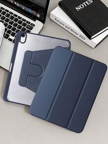 Ốp lưng máy tính bảng gấp ba 360° bằng acrylic màu xanh đậm, tương thích với iPad Mini6/Mini7/Air/Air2/9.7/10.2/10.5/Air4/Air5/10.9/Pro 11"/Air11(M2) 2024/Thế hệ thứ 10/12.9/ Air 13(M3 2025)/ Air 11-Inch (M3) 2025/ (A16) 11 Inch Thế hệ thứ 11 2025, mặt lưng acrylic chống trầy xước, chống cong vênh, khe cắm bút cảm ứng tích hợp, chân đế xoay 360°, tự động ngủ/thức, kiểu dáng tối giản/cổ điển/doanh nhân. - Xanh đậm - Xem 3