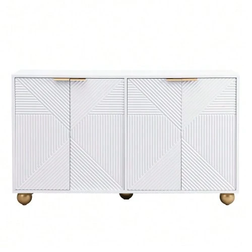 Sideboard With Four Molded Doors, Adjustable Interior Shelves, Metal Handles And Ball-Shaped Legs. - 白色 - 查看 1
