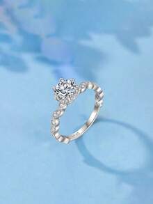 Anello in argento sterling S925 con moissanite, regalo per proposta di matrimonio, anniversario, San Valentino per lei, minimalista e versatile per uso quotidiano - Bianco - Visualizzare 4