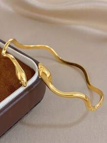 1pc Non-Adjustable Unique Hollow Stainless Steel Gold Bangle Bracelet, Suitable For Daily Wear, Party, Mother's Day, Valentine's Day, Wedding, Music Festival, Christmas, Jewelry Gift - Multicolor - View 13