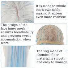 Tóc giả ombre bạc xanh gợn sóng dài 40 inch, dùng cho cosplay COS - Màu xanh ombre - Xem 3