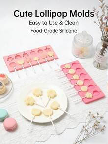 12-Cavity Pink Lollipop Mold, Silicone Gummy Bear, Paw, Flower Shaped Candy, Jelly, Pudding Mold, Easy Release Reusable Chocolate, Lollipop Baking Tool, Suitable For Valentine's Day Party, Home Decor, Housewarming Gift - View 4