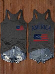 Jiacheng Z Women's 4th Of July Independent Day US Flag Print Casual Tank Top Summer,Usa Top,4th Of July ClothesPlus Size Women Sleeveless Spring Tops Loose Comfy Vacation OutfitsVacation Graphic Loose Fit Sleeveless Vest Casual Summer Beach Streetwear Top. - 深灰色 - 查看 9