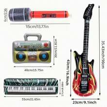 Inflatable Musical Instrument Party Props Rock Star Set, Including Inflatable Guitar, Saxophone, Bass, Lute, Microphone, Recorder, Piano, Suitable For 80s/90s Theme Parties And Photo Decoration - A - View 3