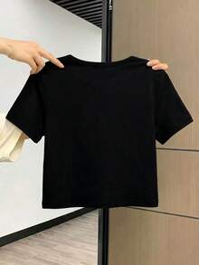 Áo thun màu đỏ rượu vang, in hình mèo, áo thun nữ tay ngắn, cổ tròn, áo kiểu nữ, trang phục thường ngày. - màu đen - Xem 2