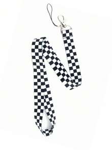 1pc Checkerboard Pattern Phone Lanyard, Suitable As Gift For Friends - Black and White - View 5
