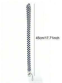 1pc Checkerboard Pattern Phone Lanyard, Suitable As Gift For Friends - Black and White - View 3