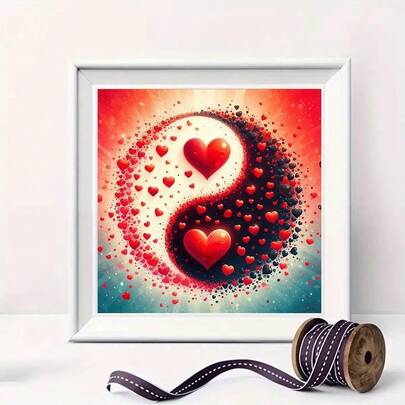 1件套5D DIY钻石画套装，采用独特的亚克力全圆钻马赛克艺术画布，以阴阳心形设计为特色，适用于墙面装饰、客厅、卧室、办公室，是完美的创意手工艺术礼品，注意（不含画框）。