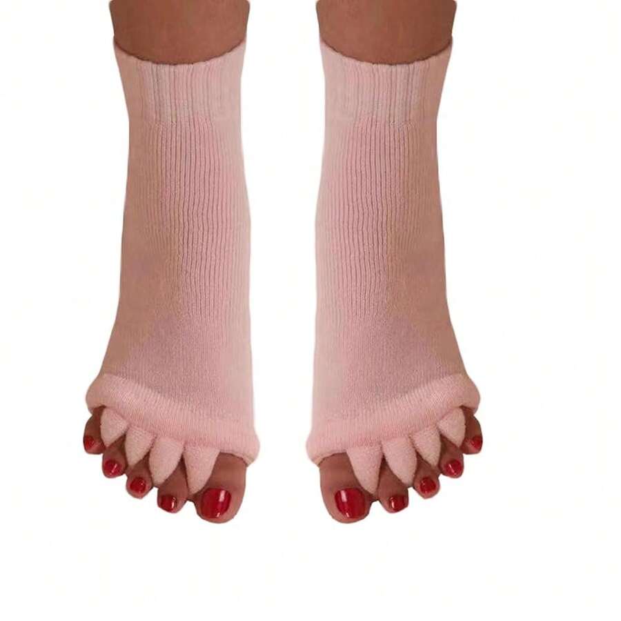 Women Toe Separator Socks Toeless Foot Alignment Socks For Yoga GYM Massage Pain Relief Improves Circulation Stretchy - Pink - View 1