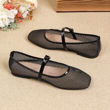 2026春夏新款玛丽珍鞋，方头单带网眼女士套脚鞋 - 黑色 - 查看 11