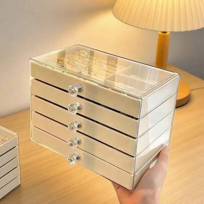 Hộp đựng trang sức acrylic trong suốt 5 tầng, hộp đựng trang sức dung tích lớn, hộp trưng bày trang sức kiểu ngăn kéo với khay nhung điều chỉnh được, thích hợp để đựng bông tai, nhẫn, vòng tay, dây chuyền, lý tưởng để sắp xếp trang sức tại nhà.