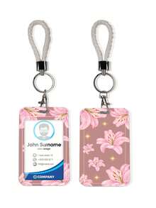 1pc ABS Pink Lily Flower Card Holder, High-Quality Student/ID Card Protector With Woven Lanyard, Lightweight & Portable For Commuting, Office, Daily Use - Rectangle - View 8