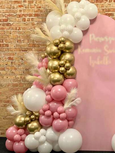 113pcs Retro Pink White Golden Balloon Garland Kit Kids Girl Birthday Decorations Baby Shower Balloons Arch Set Wedding Anniversary Party Decor Baptism Communion