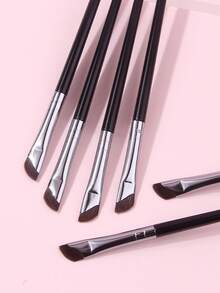 15支超细斜角眼线刷套装，精准扁平刀片眼部化妆刷，适用于眼线、眉毛和下眼线 - 黑色 - 查看 5