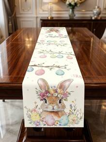Cirelle 1 pieza Camino de mesa de Pascua de primavera con diseño de conejo, huevos y corona, mantel de mesa con decoración estacional de primavera para cocina y comedor, decoración para fiesta festiva al aire libre, decoración del hogar de Pascua con estilo rústico, regalo, 13x70 pulgadas - Multicolor - Ver 11
