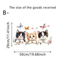 1pc Cute Cat Wall Decal, Colorful Butterfly & Floral Design, Removable Vinyl Wall Art, Perfect For Living Room, Bedroom, Office And Home Decor, Create Modern Aesthetic - Multicolor - View 9
