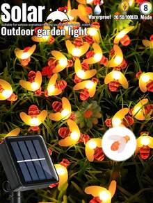 1 Stück 20/50/100 LED Solar Bienen Lichterkette - 8 Beleuchtungsmodi, IP65 wasserdicht Lichterkette, intelligente Lichtsensorik, ohne Stromkosten, geeignet für Hof, Veranda, Zaun, Baum, Pavillon, Blumengarten, Party, Hochzeit, Familie, Geburtstag, Ostern, Feiertags-Dekoration, versiegeltes Design, warmweißes Licht, Muttertagsgeschenk - Bienenlampe - Übersicht 3