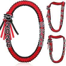Class Of 2026 Double Braided Ribbon Graduation Necklace, Handmade Woven Graduation Lei Honor Cord, Elegant Satin Academic Garland Accessory For Ceremony Outfit, St. Patrick's Day Lucky Grad Gift, Perfect Easter Spring Keepsake & Party Favor For High School College Students & BFF - Đỏ và đen - Xem 10