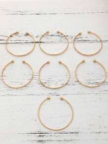 7pcs/Set European & American Style Bracelet Set, Hammered, Arrow, Floral, Exaggerated Hexagram Design, Twist-Open Bangle, Jewelry Gift - 金色 - 查看 7