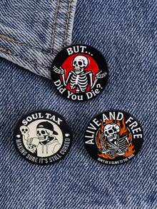 1 chiếc huy hiệu hình bộ xương Gothic tráng men ngộ nghĩnh "Sống & Tự Do" "Thuế Linh Hồn" dành cho quần áo, huy hiệu tự chăm sóc bản thân, huy hiệu kim loại thời trang, huy hiệu cài áo, huy hiệu ba lô, quần áo, trang sức, ghim túi xách, quà tặng tốt nghiệp không phai. - Nhiều màu - Xem 2